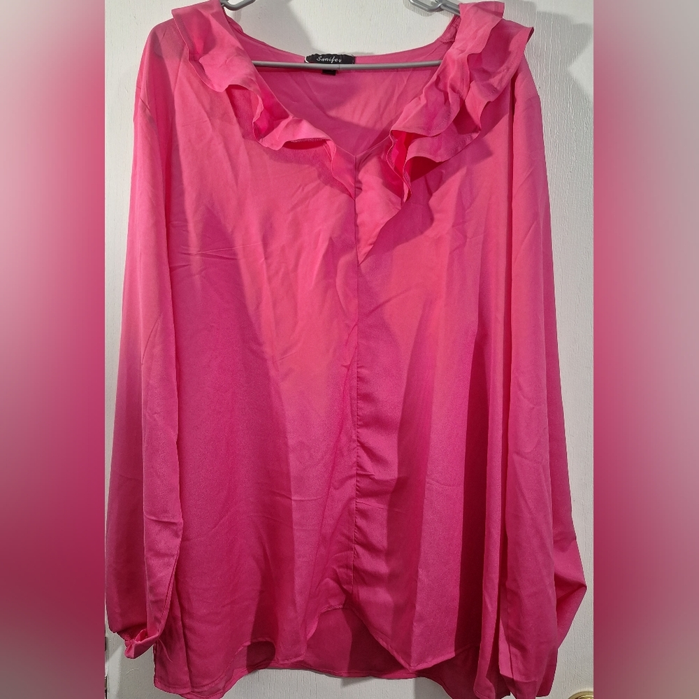 Sanifer Ruffle Long Sleeve Blouse - Pink- XXL - New- no tags
